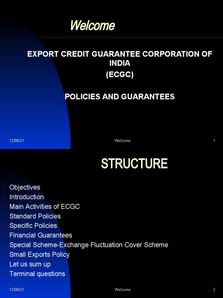 Export Credit Guarantee Corporation of India (ECGC) Policies