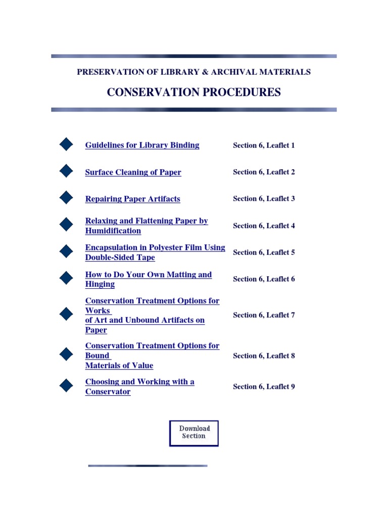 Conservation Procedures: Preservation of Library & Archival Materials ...