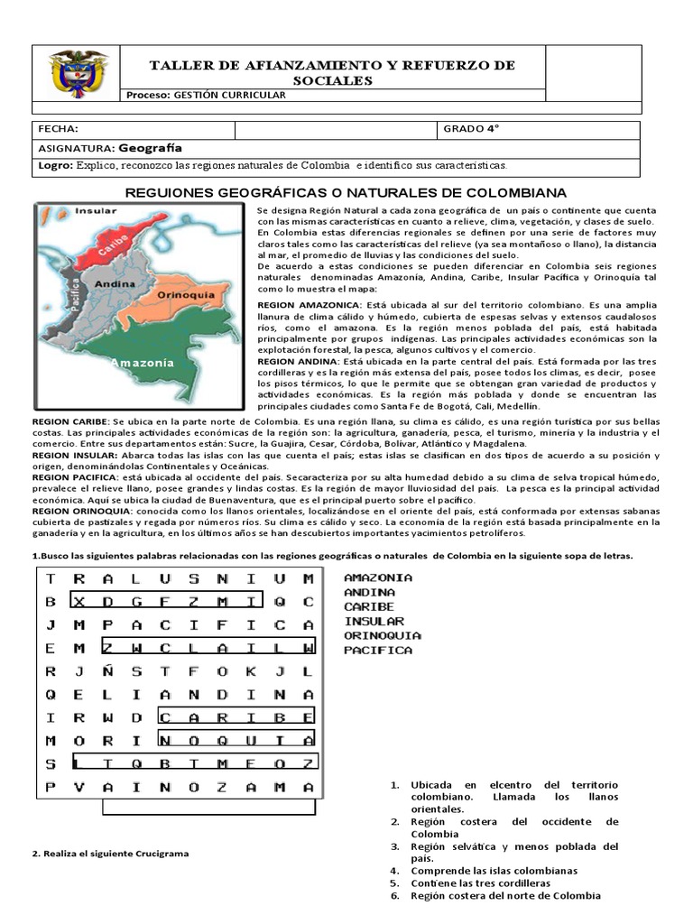 Taller sobre Regiones Naturales de Colombia | PDF | Colombia | Clima