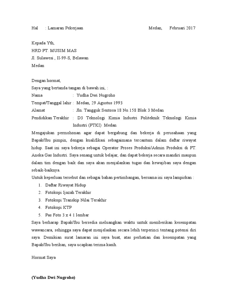 Download 97+ Contoh Surat Surat Lamaran Kerja Musim Mas Terbaik Gratis