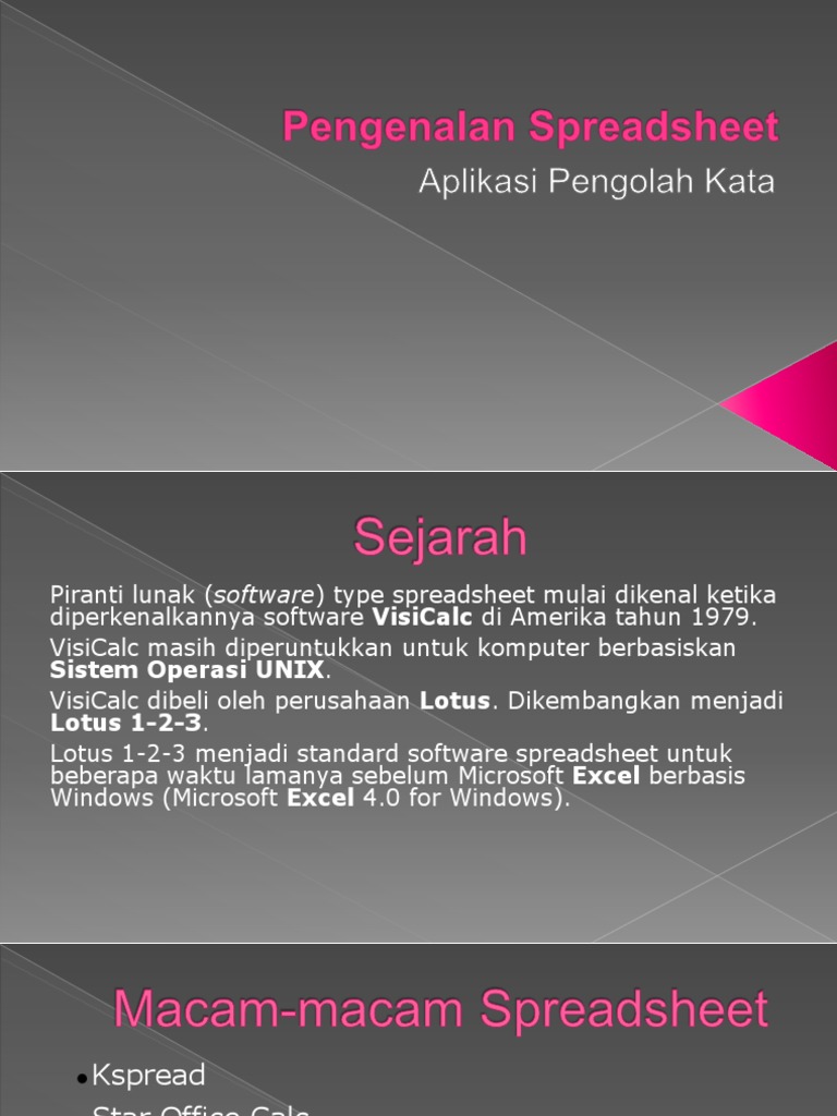 Sejarah dan Jenis Aplikasi Spreadsheet | PDF