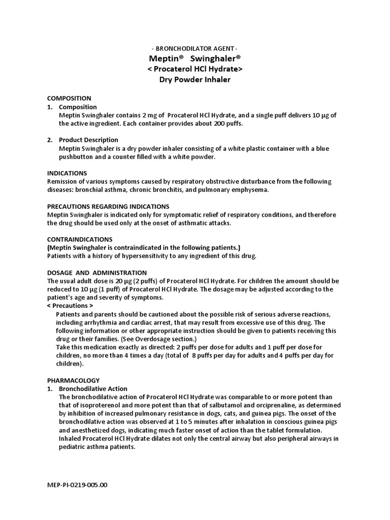 Meptin® Swinghaler®: Dry Powder Inhaler | PDF | Dose (Biochemistry ...