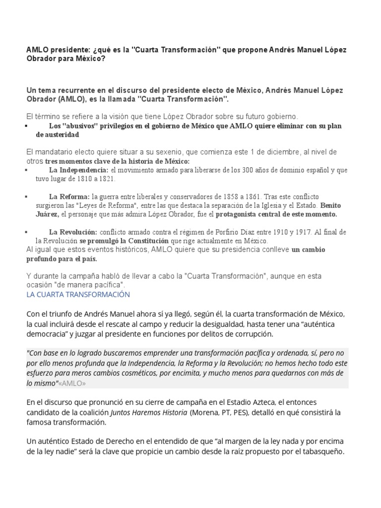 Cuarta Transformación de AMLO en México | PDF | México | Gobierno