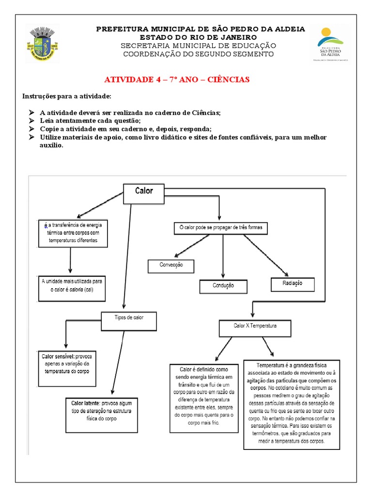 Atividade de Ciências: Calor e Temperatura 7º Ano | PDF | Calor | Convecção