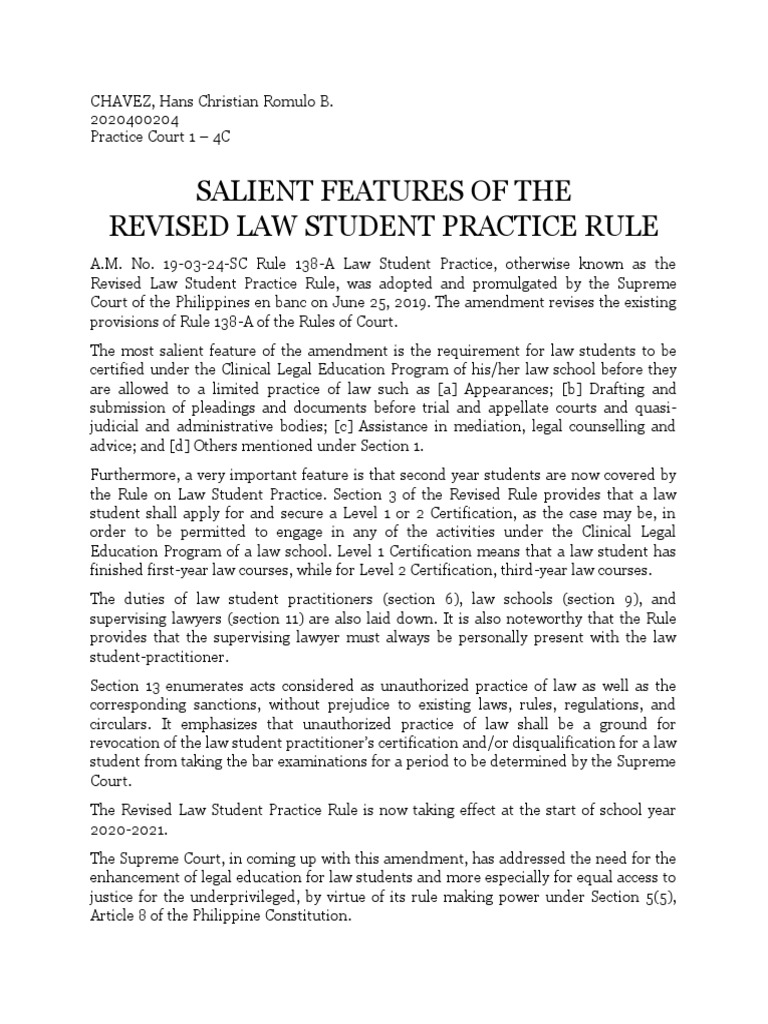 Salient Features of Law Student Practice PDF Legal Education Law