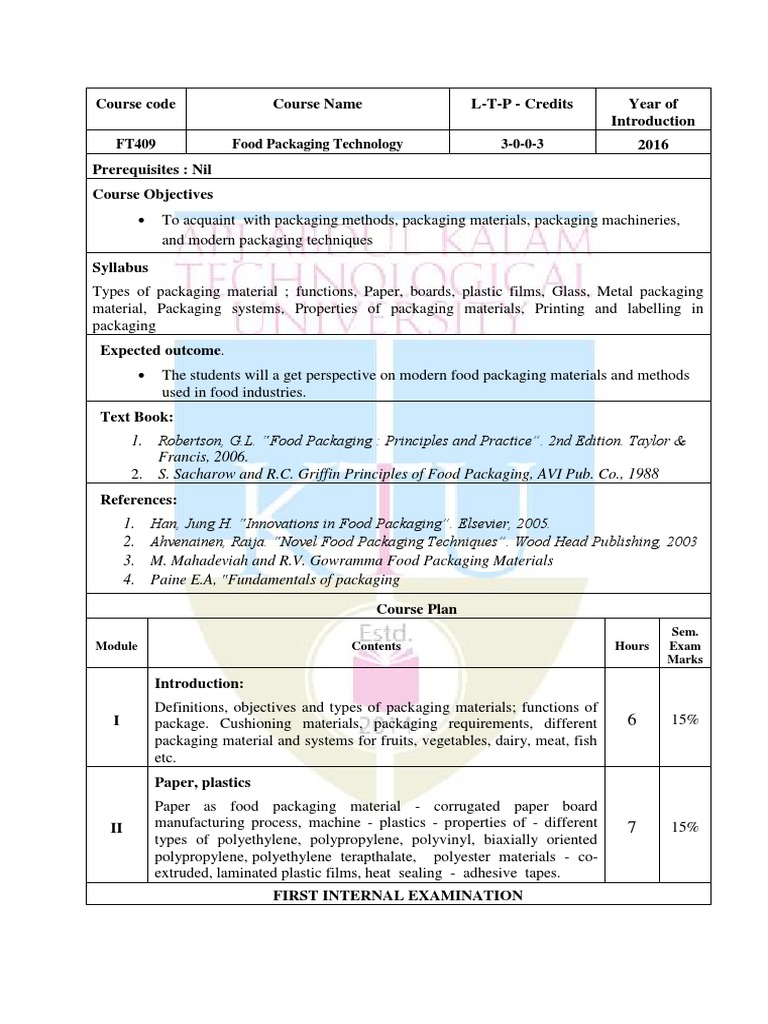 Food Packaging Technology Course FT409 | PDF | Packaging And Labeling ...
