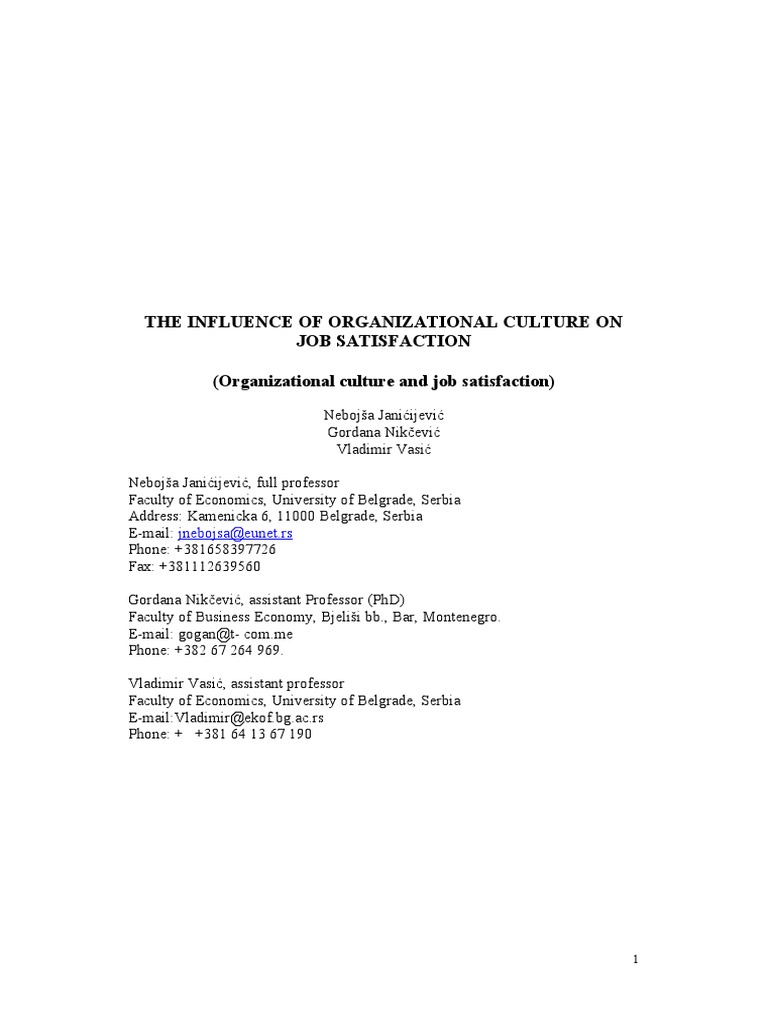 The Influence of Organizational Culture On Job Satisfaction ...