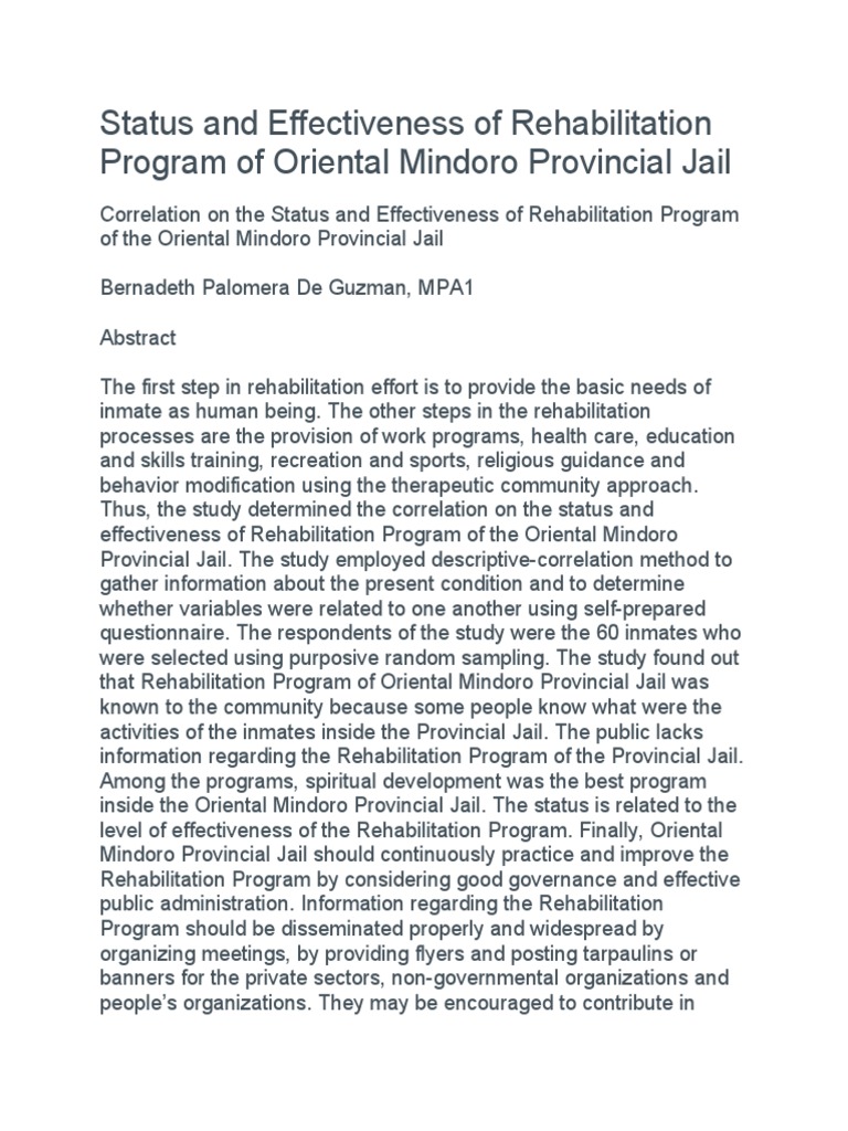 Effectiveness of Oriental Mindoro Jail Rehab | PDF | Rehabilitation ...