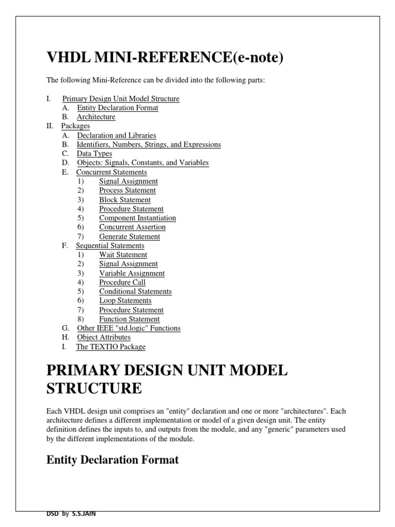 VHDL MINI REFERENCE E Note Entity Declaration Format Download Vhdl mini reference e note entity declaration format download