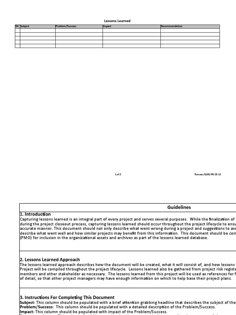 Project Lessons Learned Guide | PDF | Project Management | Life Cycle ...
