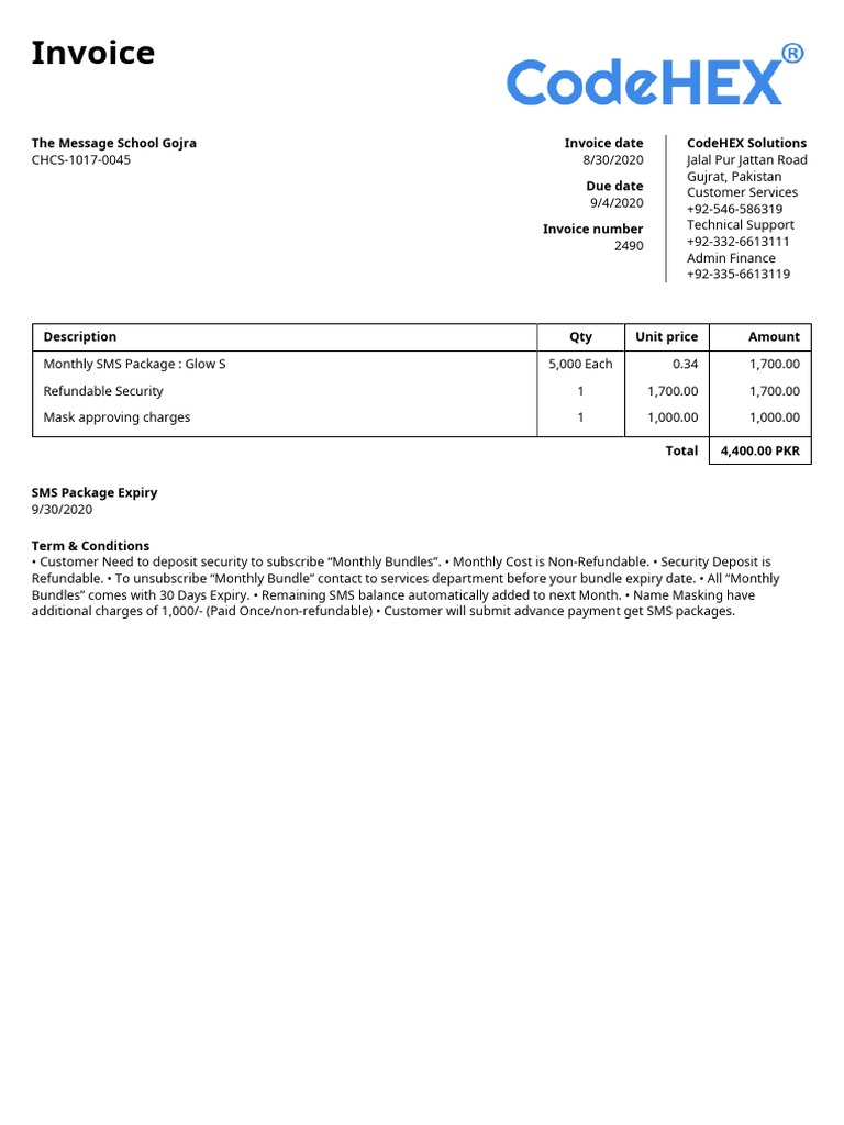 Invoice for SMS Package Subscription | PDF | Service Industries | Business