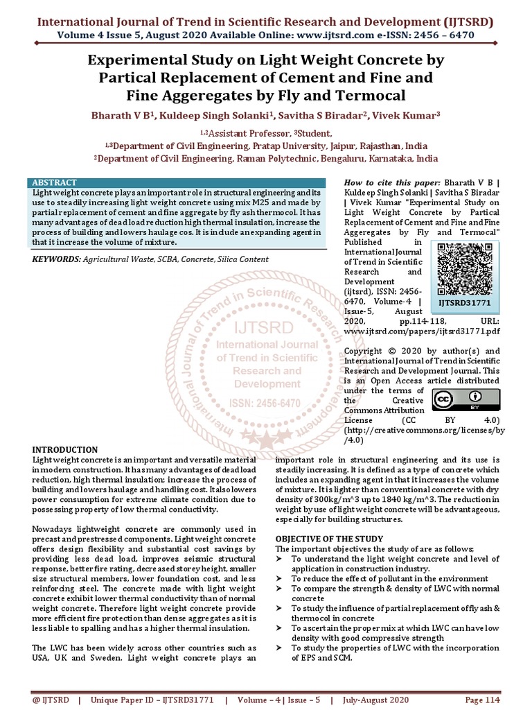 Experimental Study On Light Weight Concrete by Partical Replacement of ...