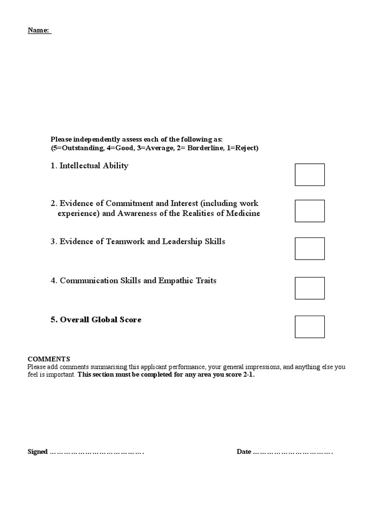 Interview Scoring Sheet PDF