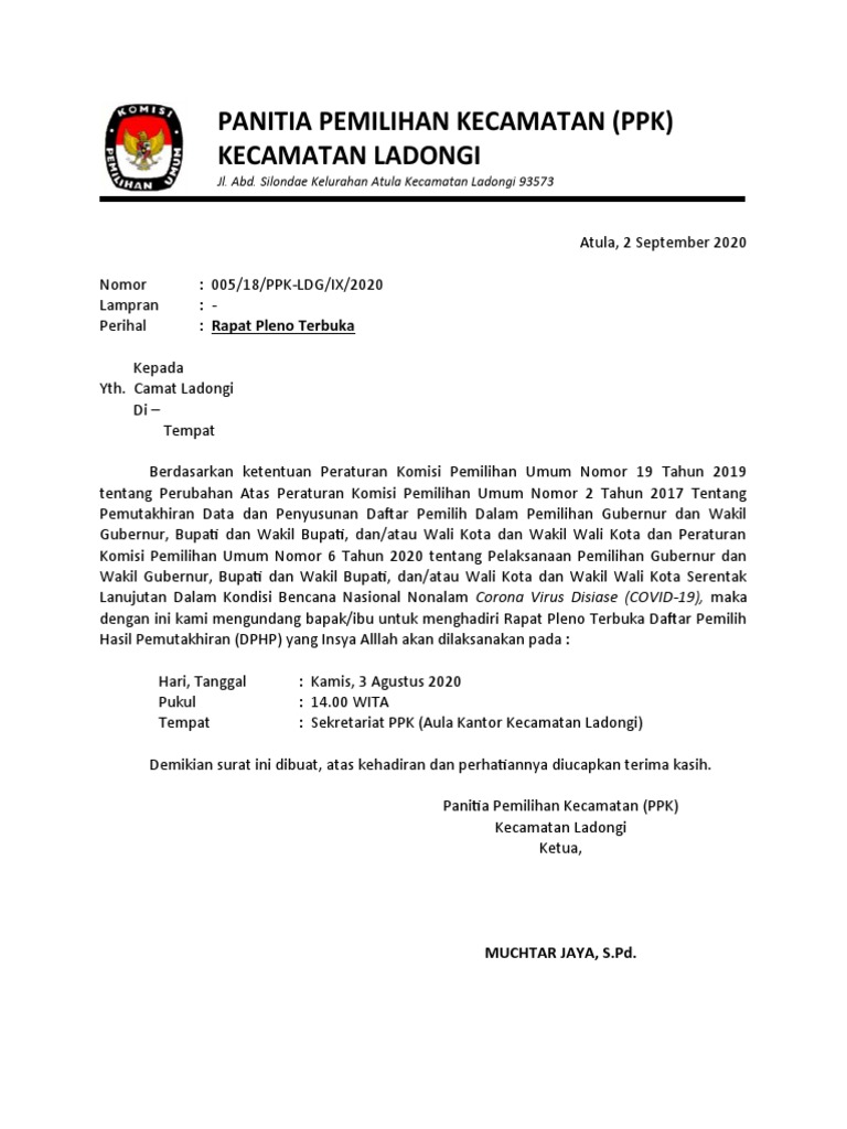 Undangan Rapat Pleno Kecamatan | PDF