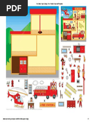Fire Station Paper Collage _ Free Printable Papercraft Templates