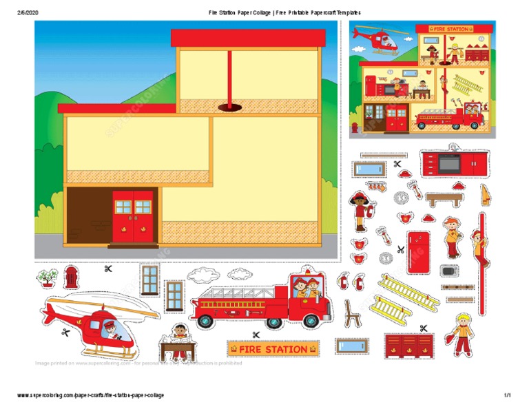Fire Station Paper Collage - Free Printable Papercraft Templates | PDF