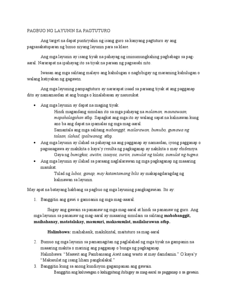 Pagbuo NG Layunin Sa Pagtuturo | PDF