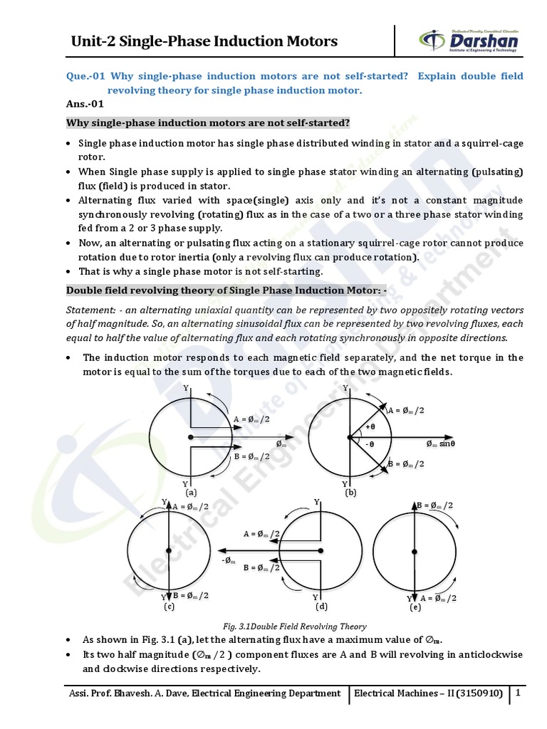 Ans.01 Why SinglePhase Induction Motors Are Not SelfStarted