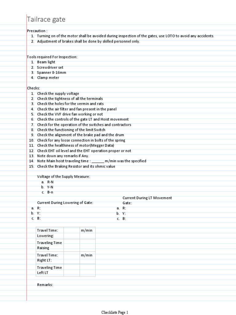 Gate Inspection and Maintenance Checklist | PDF