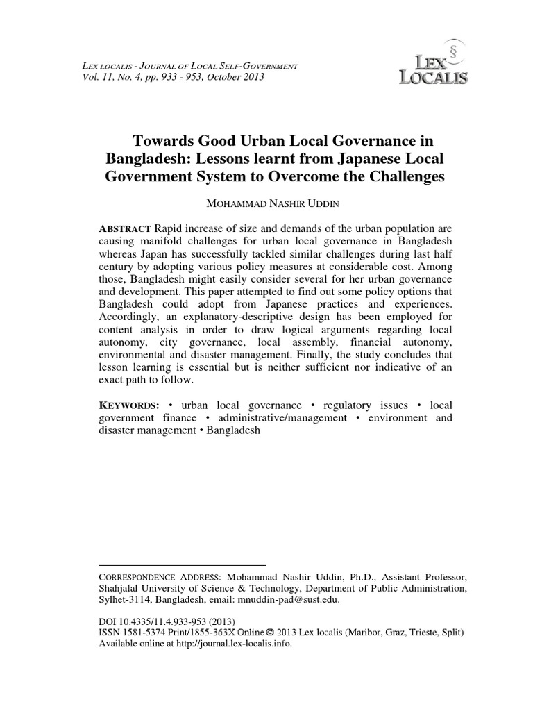 Towards Good Urban Local Governance in B PDF | PDF | Fiscal Policy | Taxes