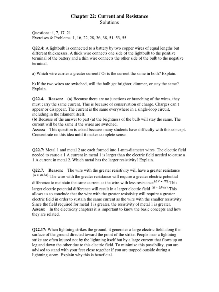 Current and Resistance Solutions Explained | PDF | Electrical ...
