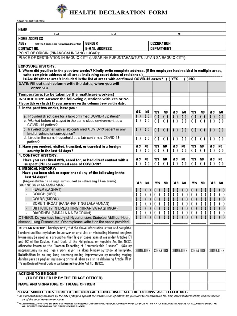 Health Declaration Form PDF | PDF | Epidemiology | Clinical Medicine