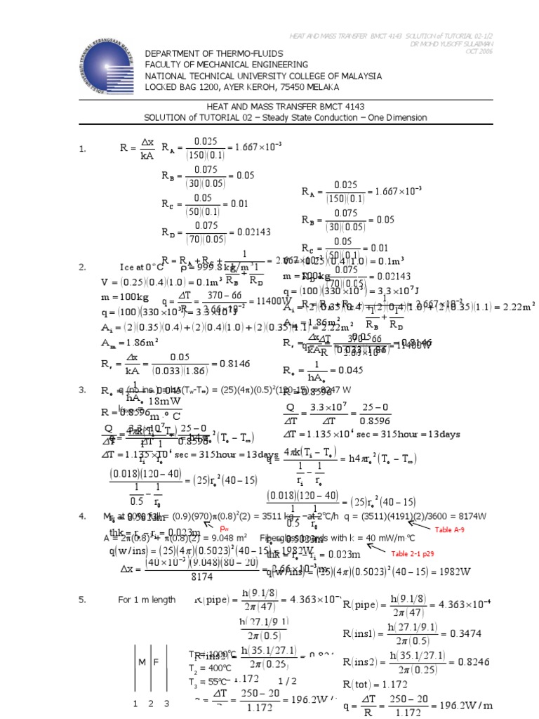 Tutorial 2 Solution Pdf Heat Transfer Materials Science