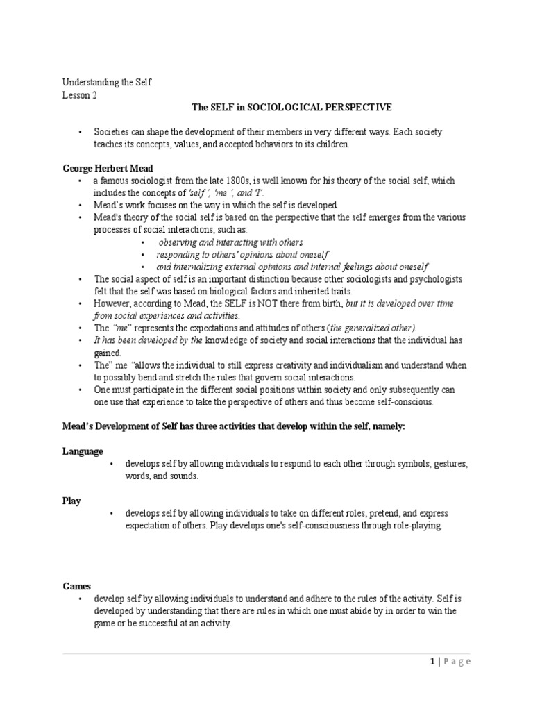 Understanding The Self | PDF | Socialization | Self