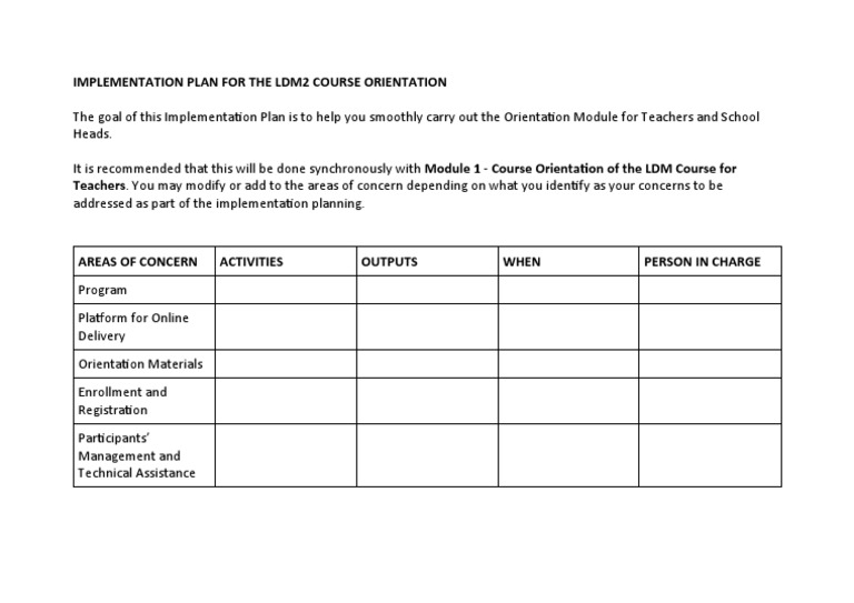 LDM2 Course Orientation Implementation Plan | PDF | Career & Growth ...