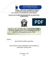 Sistema de gestión de calidad ISO 22000 aplicado al procesamiento de quinua (Chenopodium quinoa Willd