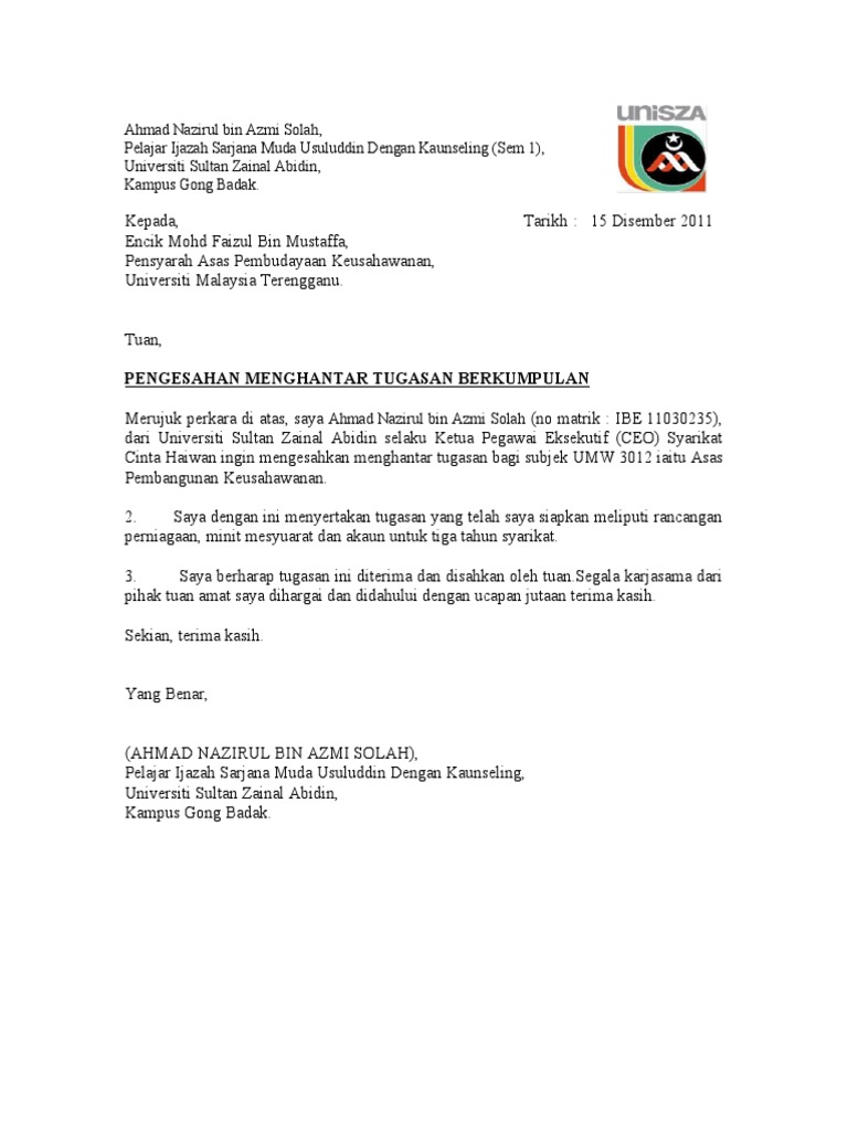 Surat Pengesahan Tugasan Assignment Apk  PDF