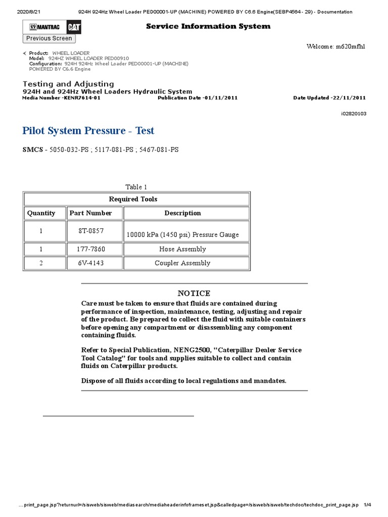 Pilot System Pressure - Test | PDF | Loader (Equipment) | Valve