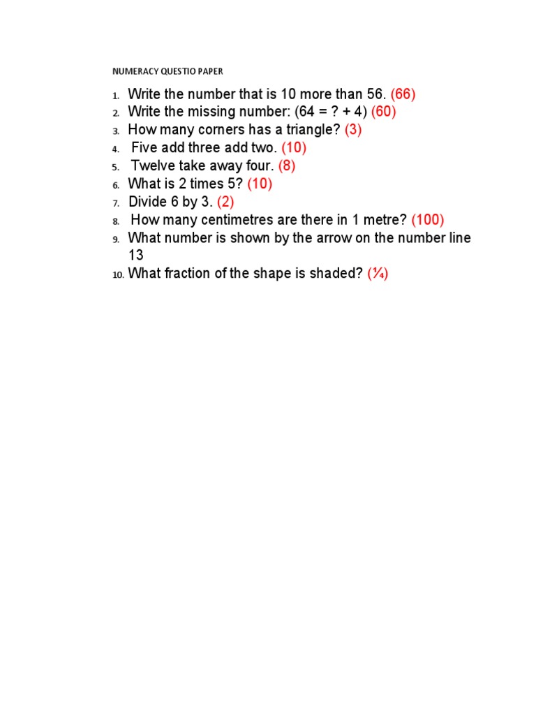 Numeracy Questio Paper | PDF