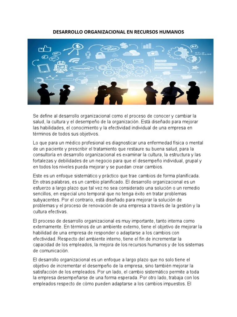 Desarrollo Organizacional en Recursos Humanos | PDF | Desarrollo