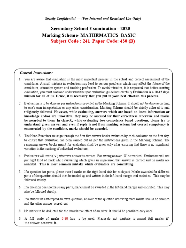 Maths Basic - (241) - Blind - Set - B - Class - X - Marking - Scheme ...
