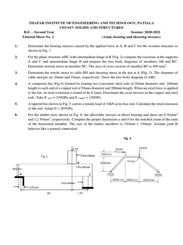 Tute Sheet 2 - Axial - Shear - Bearing Stress | PDF | Teaching Methods ...