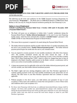 Cimb Targeted Assistance Programme Tnc Auto Eng Pdf Islamic Banking And Finance Banks