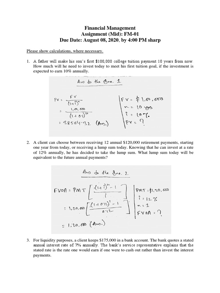 Financial Management Assignment FM-01 | PDF | Present Value | Discounting