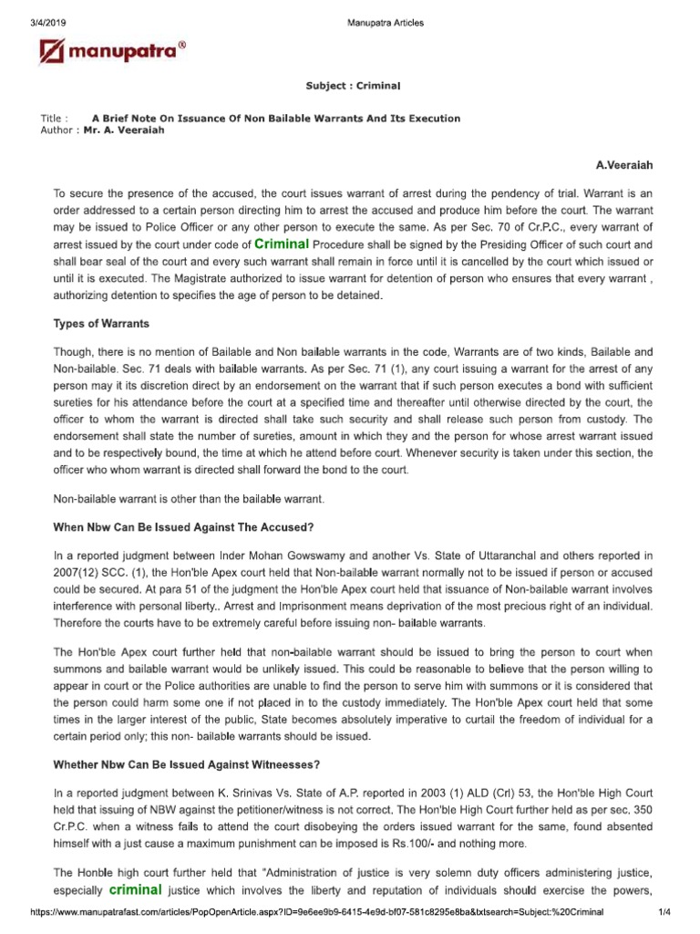 Non-Bailable Warrants | PDF