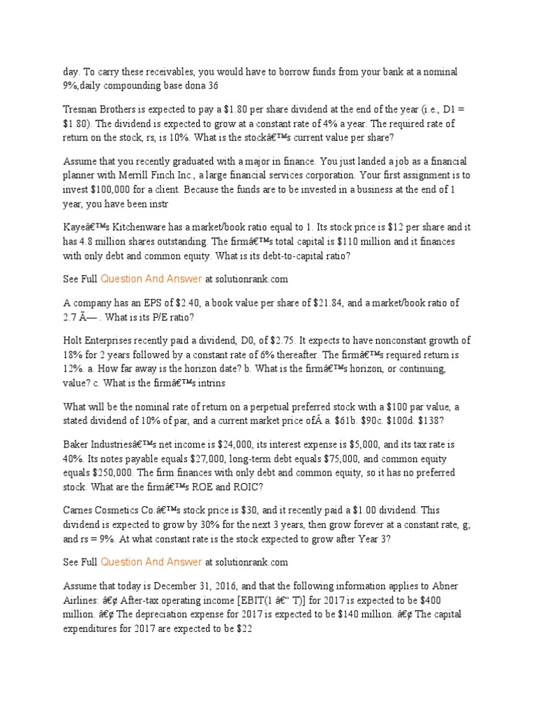 Question And Answer 7 Docx Dividend Stocks
