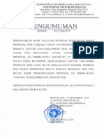 Pengumuman PKM Lima Bidang Tahun 2019 Pendanaan 2020