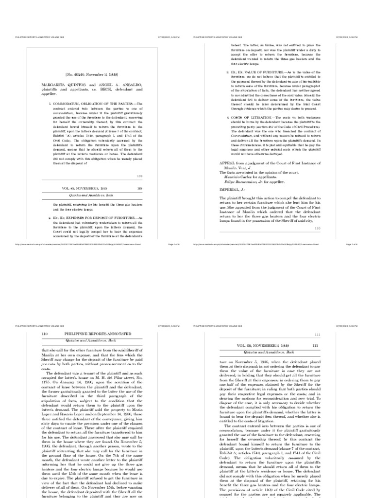 Commodatum, Because Under It The Plaintiff Gratuitously | PDF ...