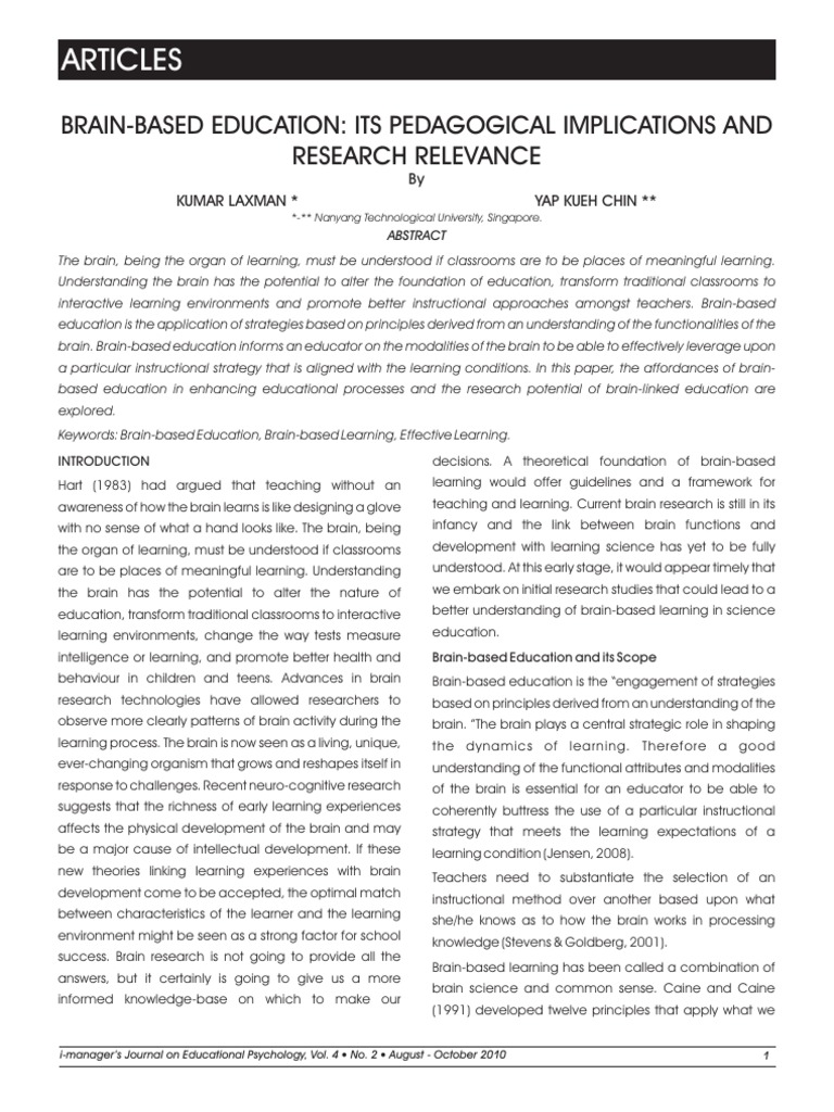 Brain Based Education | PDF | Memory | Learning