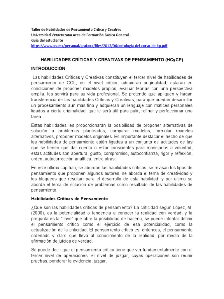 Taller de Habilidades Críticas y Creativas | PDF | Pensamiento crítico ...