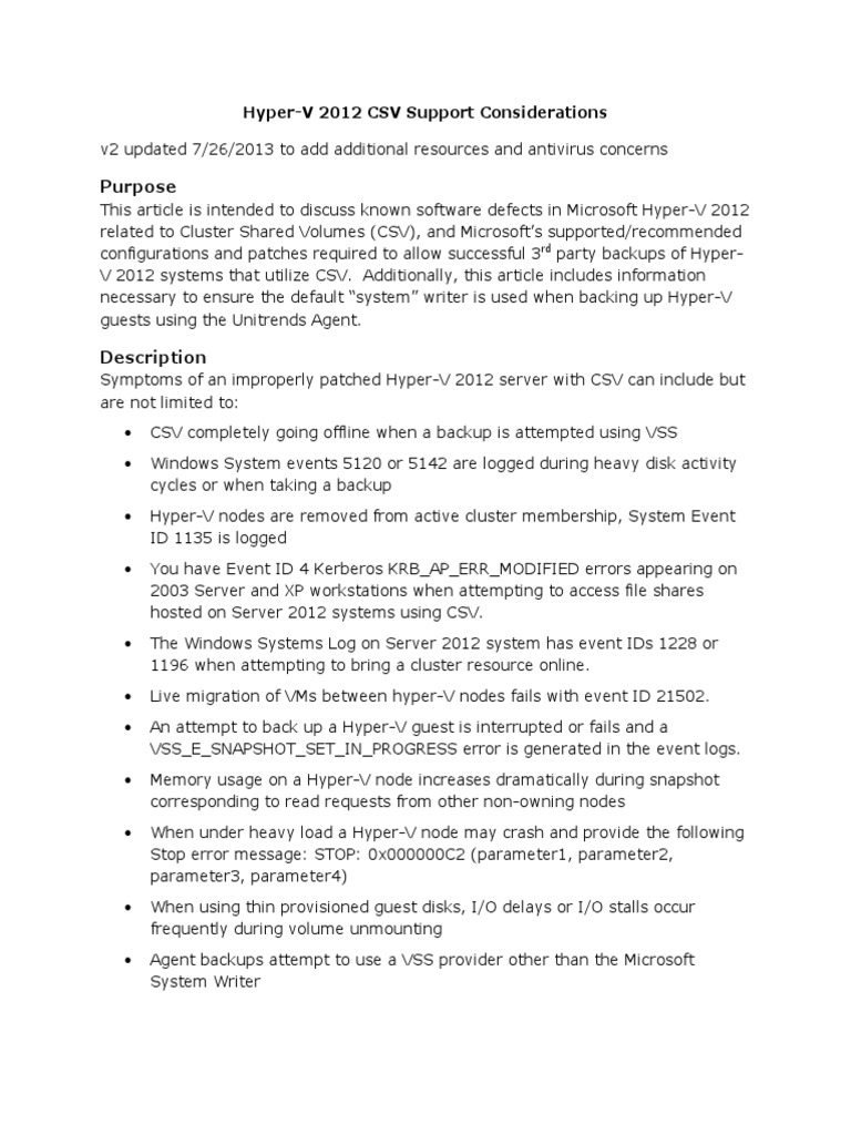 Hyper-V Support Considerations v2 | PDF | Hyper V | Backup