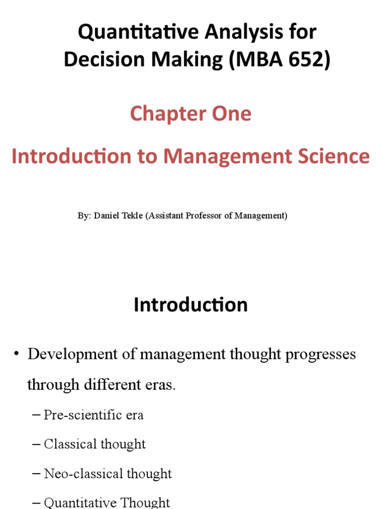Quantitative Analysis For Decision Making (MBA 652) : Chapter One ...
