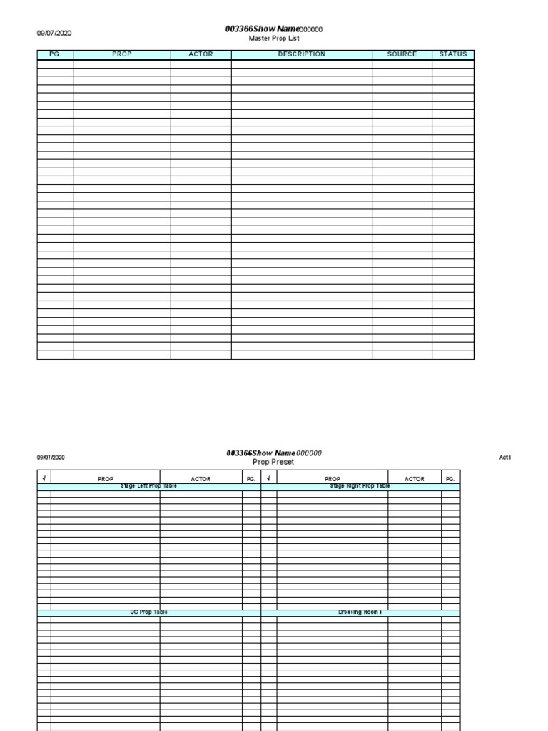 Master Prop List Template | PDF