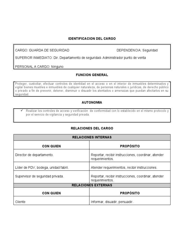 Funciones del Guarda de Seguridad | PDF | Seguridad | Calidad (comercial)