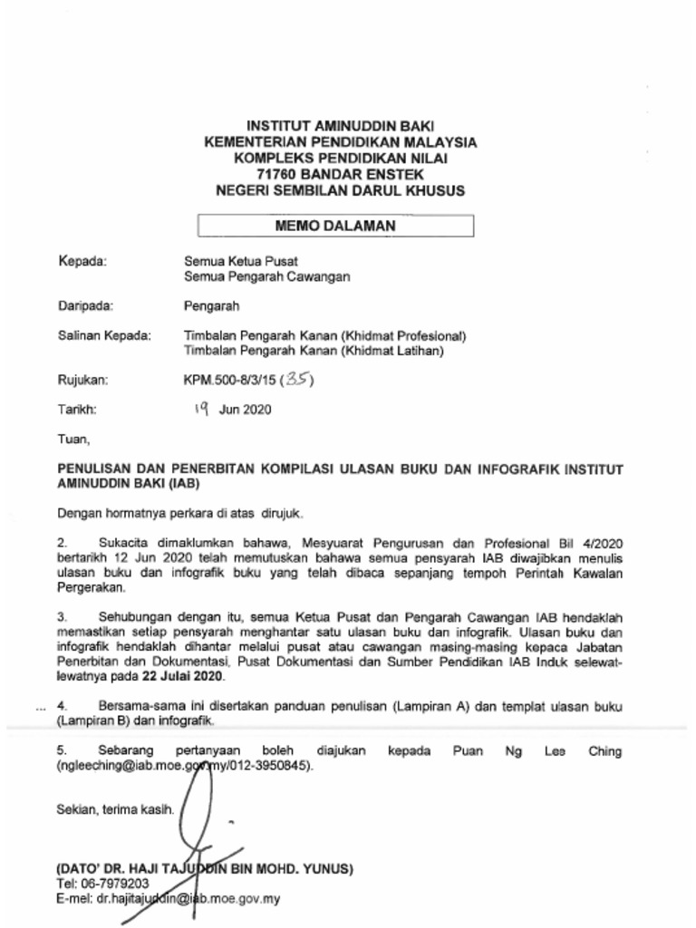 Memo Dalaman Penulisan Dan Penerbitan Kompilasi Ulasan Buku Dan Infografik Iab PDF
