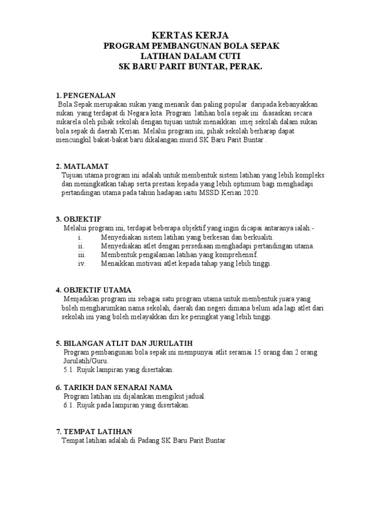 kertas kerja bola sepak